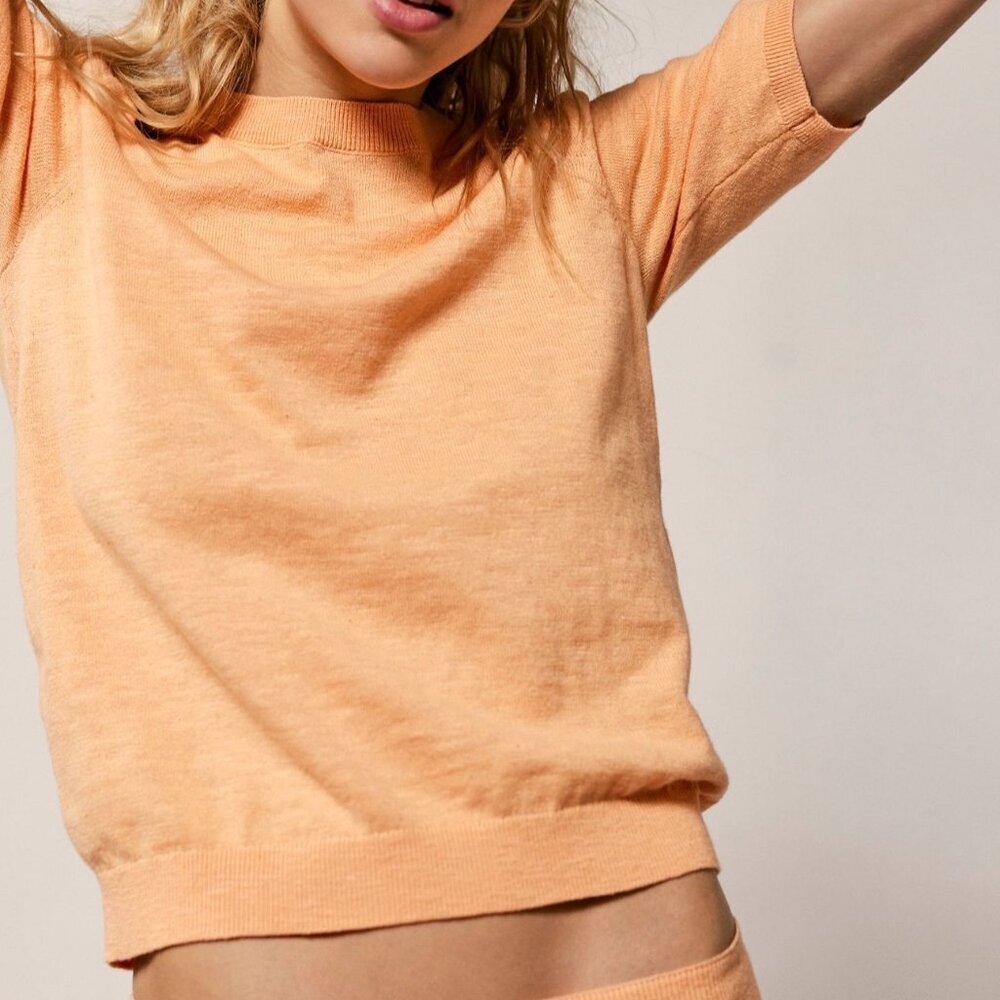 Free People Short Sleeve Knit Set in Peach Orange - Picture 2 of 5